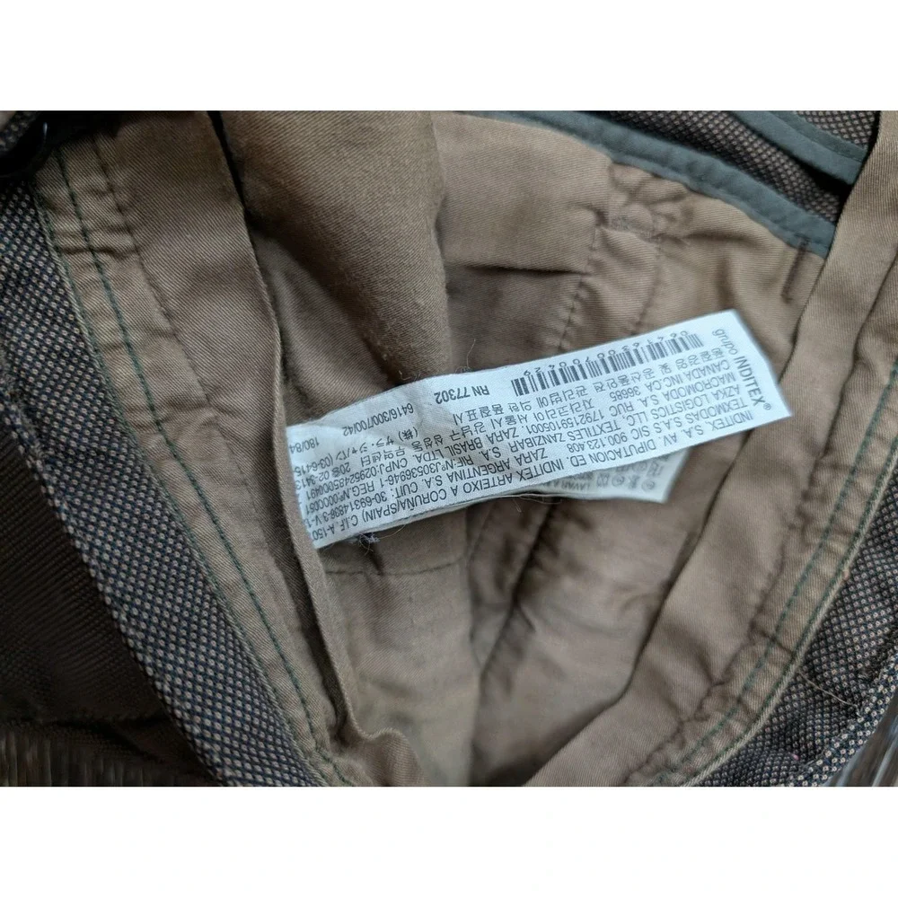 Zara Pants Mens 34x31 Brown Slim Fit Micro Print Stretch Chino‎ Casual Geometric